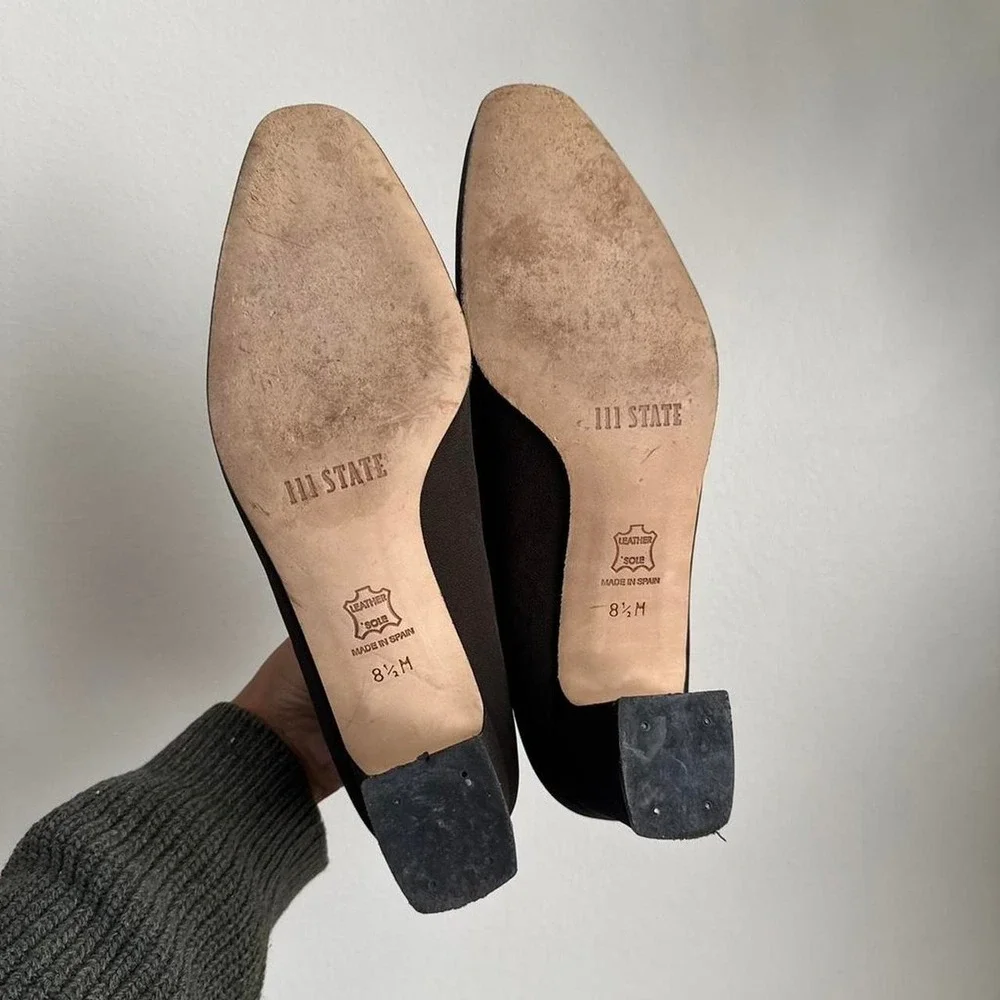 Vintage 90s fabric block‎ heel size 8.5 dark olive green minimal